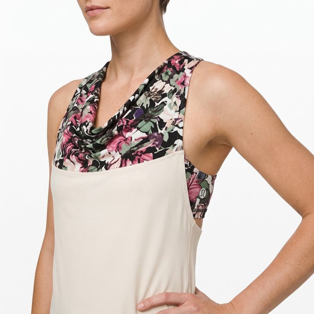 Lululemon Logo Beige Lightweight Running T-Shirt Sleeveless Knit Size 4